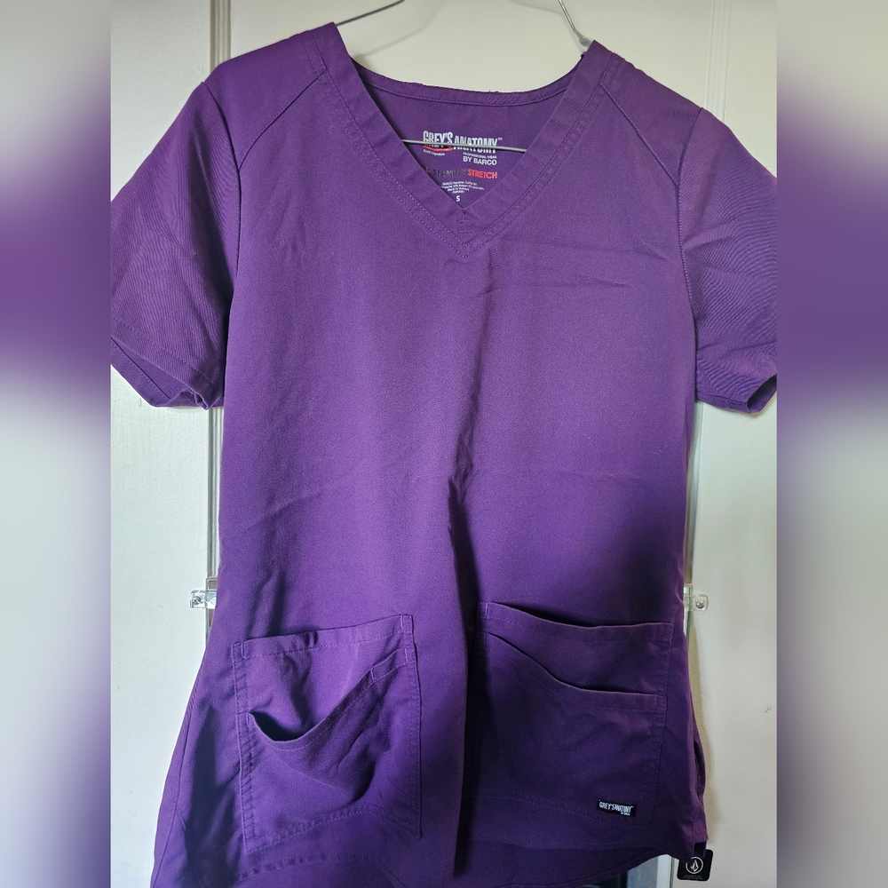 Grey's Anatomy Purple V-Neck Scrub Top And Bottom SET, Purple, Small